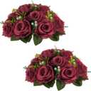 NUPTIO Flower Ball Arrangement Bouquet - 2 Pcs 9.5 inch Diameter Crimson Fake Flowers Roses Balls for Centerpieces Tables - Artificial Rose Arrangements for Wedding Centerpiece Table Decorations (Burgundy)