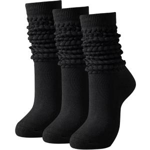 Slouch Socks Women Thigh High Boot Socks Soft Scrunch 3 Pair Pack (Black Black Black)
