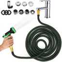Indoor Sink Hose Attachment for Faucet - (50 FT) Faucet Hose with 7 Adapters for Kitchen Sink Bathroom Sink Faucet, Watering Houseplants, Washing Pets Car Household Cleaning 10-Function Nozzle