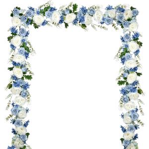 DearHouse 2Pcs Artificial Peony Flower Garland - Silk Peony Garland with Purple White Flowers for Wedding Party Table Decoration,6ft/Strand(White& Blue&Dark Blue)