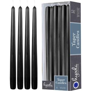 Hyoola 12 Pack Tall Taper Candles - 10 Inch Black Dripless, Unscented Dinner Candle - Paraffin Wax with Cotton Wicks - 8 Hour Burn Time