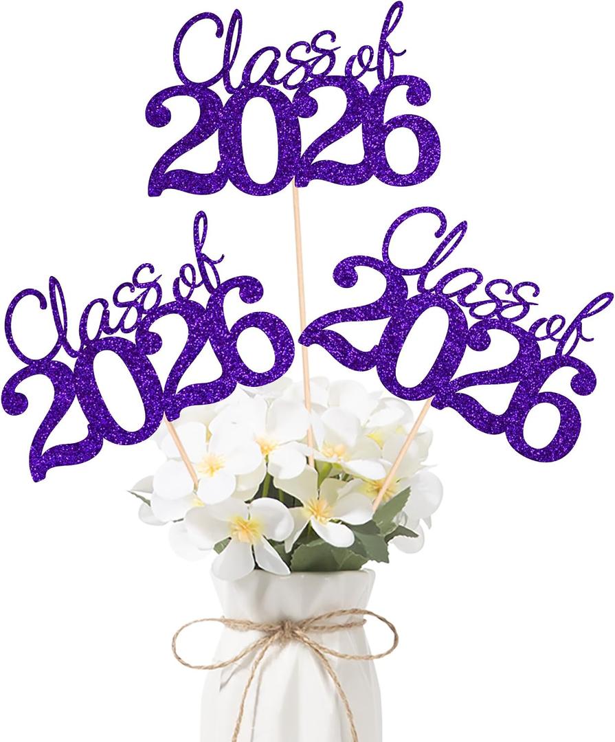 2 x 10 PCS Graduation Class Centerpieces Purple Class of 2026 Graduation Centerpieces, 2026 Graduation Centerpieces for Tables Cake Toppers