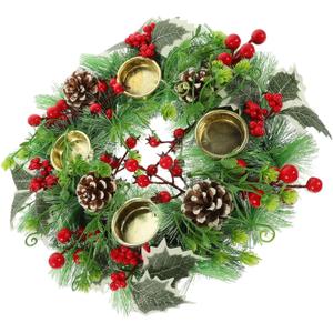 Cabilock Christmas Pillar Candle Wreath Realistic Artificial Pine Needle Decor for Weddings Parties and Holiday Table Centerpieces Versatile Design for Festive Atmosphere, 5 Pack
