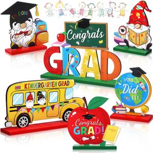Blosssound 6 Pcs Kindergarten Graduation Decorations Preschool Graduation Table Decorations Wooden Class of 2025 Table Sign Pre-k Congrats Grad Centerpiece for Preschool School Grad Party Supplies
