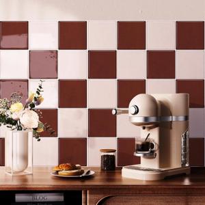Alwayspon 10 Sheets 12" x12'' Retro Red and Pink Chessboard Peel and Stick Backsplash Wall Tile, Waterproof 3D Wall Panels Stick on Tiles for Kitchen Backsplash Bathroom