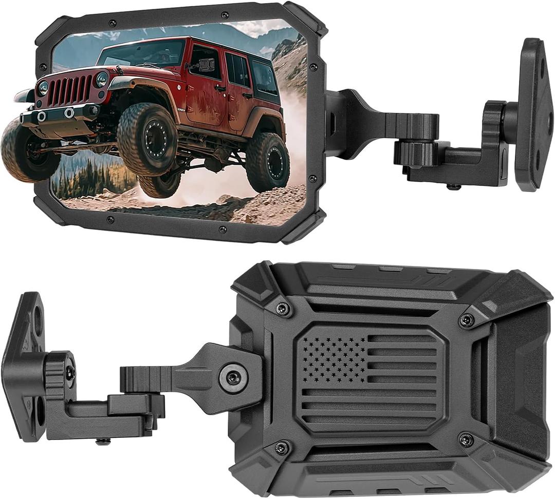 JOYTUTUS Wrangler Mirrors Doors Off or Doors On with Integrated Spot Light Mount Compatible with Wrangler TJ JK & Unlimited 1997-2018, Side Mirrors Wider View No Vibrate & Wobble