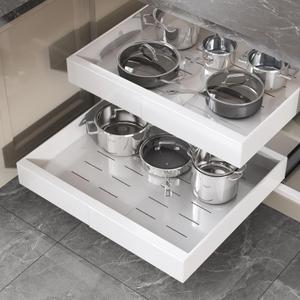 Seinloes 1 Pack Pull Out Cabinet Organizer 21" Deep,Full Extension 3 Slide Rails Slide Out Drawers With Raising Pad for Framed Cabinets,Expandable Width (12.3"-20.5"),No Drill Roll Out Shelves,White