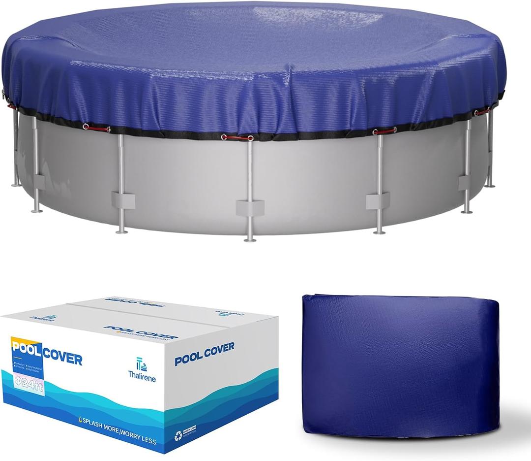 Winter Round Pool Cover 24ft for Above Ground Pools,200GSM thickend and Tear-resistand,Triple Windproof Design, Thermal Insulation, UV Protection