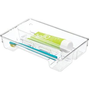 mDesign Plastic Toothbrush Holder, Storage Organizer Bin for Bathroom Vanity, Drawer, Cabinet, Closet - Holds Electric Spin Toothbrush, Toothpaste, Dental Floss Picks, Teeth Whitening Strips - Clear