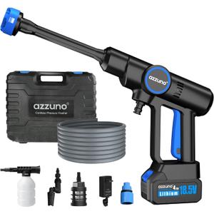 AZZUNO Cordless Pressure Washer, 850PSI Portable Pressure Washer, 4000mAh Powerful Washer with 6-in-1 Nozzle, Handheld Power Cleaner for Car, Home Cleaning & Garden Watering Blue