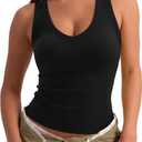 SUUKSESS Women Cotton Ribbed Summer Casual Tops Padded Loose Fit Tank Tops (Black, XL)