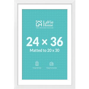 24 x 36 Poster Frame White, Display Pictures 20x30 with Mat or 24x36 Without Mat, Stable and Sturdy Picture Frame and Polished Plexiglass, Horizontal and Vertical Format of The Wall（1 Pack）