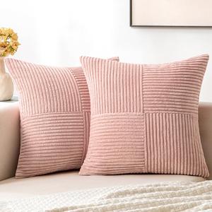 MIULEE Pink Corduroy Pillow Covers Pack of 2 Boho Decorative Spliced Throw Pillow Covers Soft Solid Couch Pillowcases Cross Patchwork Cushion Covers for Living Room Bed Sofa 20x20 inch Valentines Day