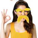 JenPen Yellow Mustache and Eyebrows Glasses Halloween Costume Accessories Fake Beard Orange Feather Pom Headband for Adult