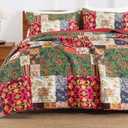 Queen Quilt Set for Bed - Patchwork Quilts Queen Size, Comforter Coverlet Bedspread Reversible 90"x90" with 2 Pillow Shams