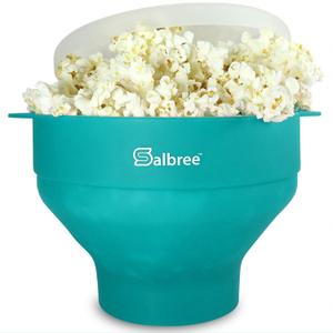 The Original Salbree Collapsible Silicone Microwave Popcorn Popper Maker Machine, Microwavable Bowl Holds 16 Cups, Uses Hot Air and Oil Always Optional - (Aqua)