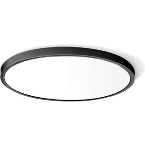 12 Inch 24W Flush Mount LED Ceiling Light Fixture, 5000K Daylight White, 3200LM, Flat Round Ceiling Light Fixture, 240W Equivalent Black Ceiling Lamp for Closets, Kitchens, Stairwells, Bedrooms.etc.