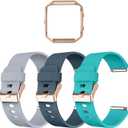 LEEFOX Compatible Blaze Bands with Frame, Sport Silicone Replacement Strap for Blaze Smart Fitness Watch Accessory Wristbands Small, w/Rose Gold Frame Men Women, E-Grayz/Slate/Navy  Rose Gold Frame