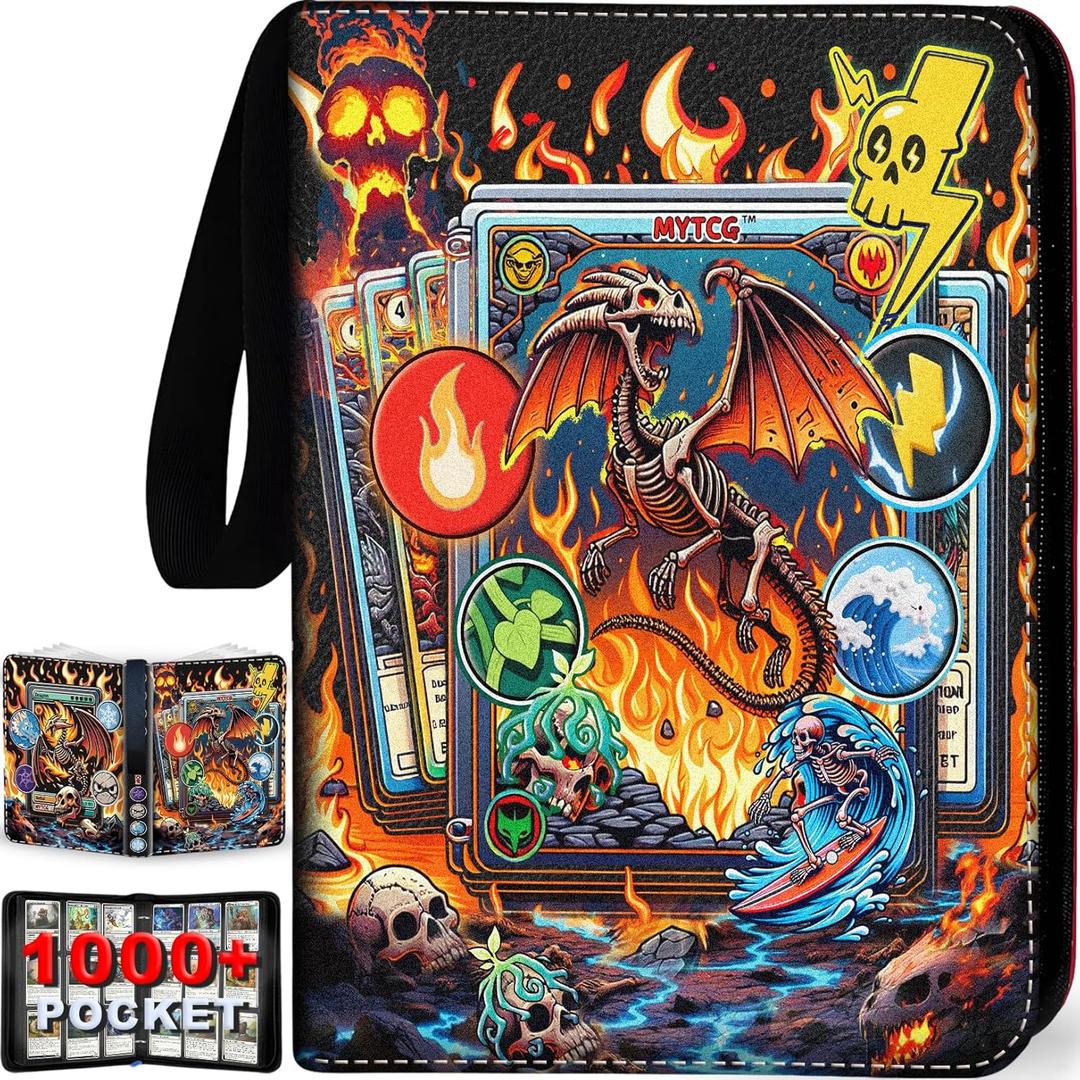 1008 Card Binder 9 Pocket, 3-Ring Trading Card Binder with 56 Page Removable Sleeves, High Storage Waterproof Trading Card Holder Collection Card Album Carrying Organizer Case for MTG TCG Cards-Dragon