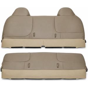 FZJDSD Med Prairie Tan Full Bench Seat Cover Replacement Compatible with Ford F250 F350 F450 F550 XL 1999-2002 Front Bottom & Top Microfiber Leather Work Truck #KH VH VX KX Fits Crew/Quad/Single Cab