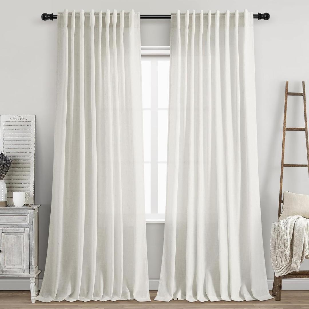 Linen Curtains 84 inches Long for Bedroom Back Tab Light Filtering Privacy Sheer Cream Curtains Modern Farmhouse Coastal Decor Cream Cotton Textured Gauze Curtain 2 Panel Set 70x84 (Natural)
