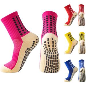 Non Slip Socks 4 Pairs Anti Slip Football Socks Men's Athletic Anklets with Grips for Yoga Basketball Sports (Blue+pink+yellow+red)
