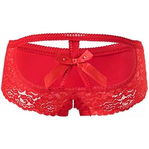 PERAMBRY Women's Lace Stretch Sexy Thong Bikini Panties Bow Tie Breathable Fashionable 4 PCS, Medium