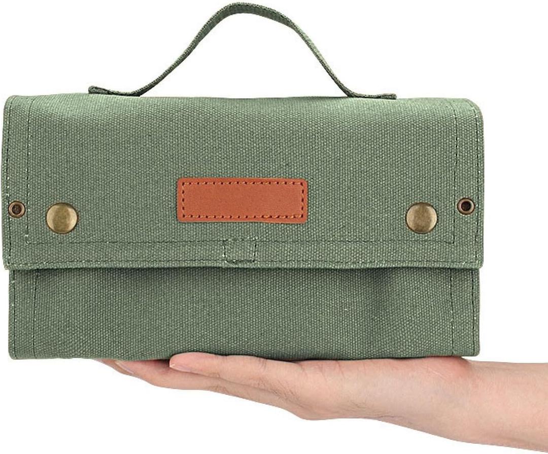 Travel Spice Kit, Portable Spice Bag with 10 Spice Jars, Canvas Seasoning Storage Bag Organizer, Seasoning Bottle Holder with Mini Condiment Bottle, Condiment Container Set for Camping BBQ(Green)