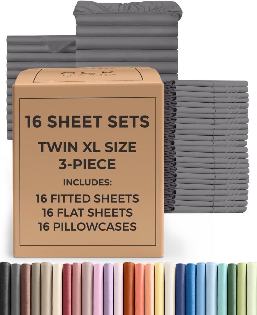 Bulk Case Pack of 16 Twin XL Size 3 Piece Sheet Sets - Dark Grey