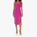 Women's Elegant Bridesmaid Dresses Square Neck Ruffle Split Midi Formal Dress for Wedding Guest Cocktail Party, Large