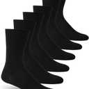 Facool Wide Loose Top Crew Socks, Mens Diabetic Cotton Non-Binding Thin Diabetes Neuropathy Long Cushioned Socks with Seamless Toe, 6 Pairs Black XXL