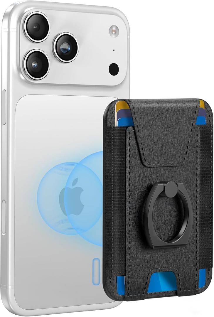 For Magsafe Wallet with Grip, 6-Card Holder, Stronger Magnetic Card Wallet Holder for iPhone 17/16/15, iPhone 14/13/12 Series, Leather Magnetic Phone Wallet with Privacy Flap, RFID Blocking, Black