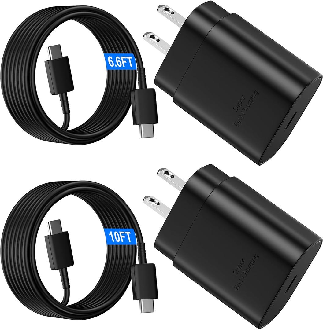USB C Android Charger Fast Charging Cord, Super Fast Phone Chargers 10FT+6.6FT C to C Type Cable with 25W USBC Wall Block for Samsung Galaxy S26 S25 S24 Ultra Plus/S23/S22/S21/S20/Note 20/10, Black
