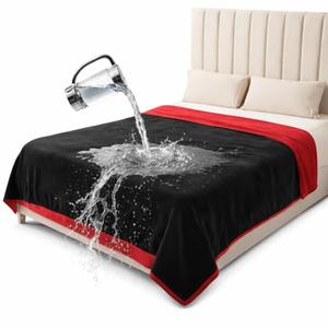 Bedding Aid King Size Waterproof Blanket – Spill-Proof, Water-Resistant Flannel Blanket for Bed, Couch, Kids & Pets Protection, Reversible Cozy Design (Passion Red & Midnight Black, 90x108)