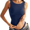 EasyGala Women Sleeveless Boat Neck Tops Double Lined Backless Tank Tops Basic Fitted T Shirts 2025, Medium, Estate Blue