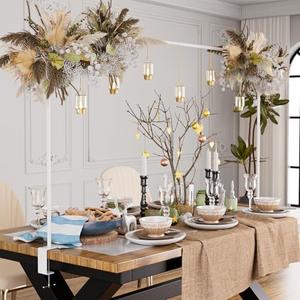 XLHOMO Over The Table Rod Stand with Clamps, Adjustable 32''-79'' Tall 32"-131" Length, White Table Arch Stand Metal Balloon Frame Hanging Rod for Weddings Birthdays Party Garden Arbors Decoration