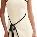 Wenrine Womens Sexy Tube Top Dress Strapless Self Tie Wrap Asymmetrical Hem Knit Summer Party Mini Dresses (Small, Apricot)