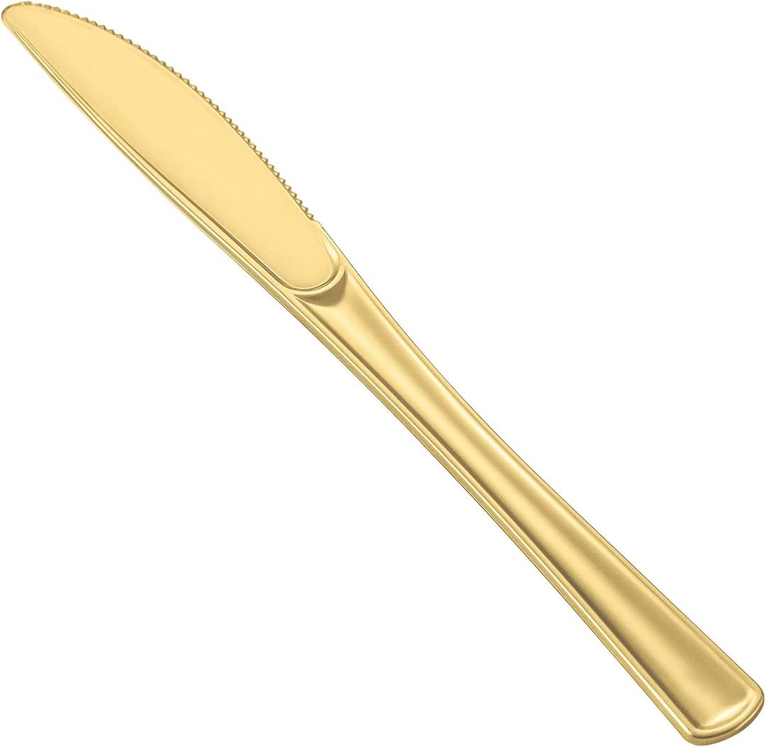 N9R 72 Pack Gold plastic Knives, Solid, Durable and Heavy Duty Plastic Knives, Perfect Utensils for Parties, Weddings and other Formal Events
