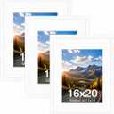 Wood 16x20 Picture Frame with 11x14 Mat White, Display 11x14 with Mat or 16x20 Without Mat, Wood 16 by 20 Photo Frame, 16 x 20 Frame for Wall Hanging Display, White, 3 Pack