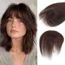 S-noilite Hair Toppers for Women Real Human Hair,10Inch Human Hair Topper with Bangs 8X11CM Lace Base 360°3D Cover Clip in Topper Hairpieces for Women Daily Wear Chocolate Brown