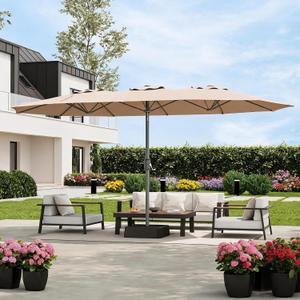9x15 ft Large Outdoor Umbrella with Base, Extra Wide Patio Umbrella with UV Protection, Heavy Duty Backyard & Pool Umbrella with 12 Ribs for Garden Patio Balcony