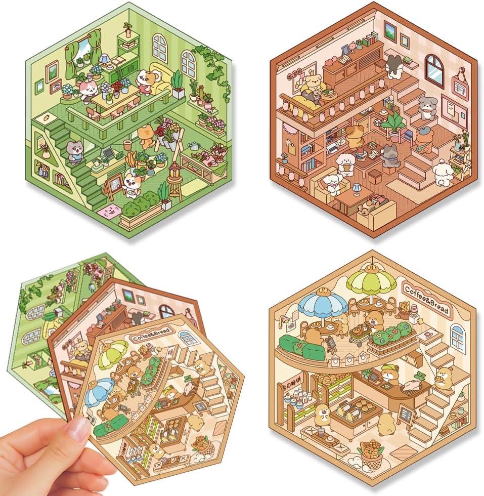 2 x 3D Vinyl Scenes Sticker for Adults, 3Set Self-Adhesive Transparent Miniature Kawaii Stickers, Scrapbook Supplies for DIY Card, Water Bottle, Envelope Decoration. 17-18-19
