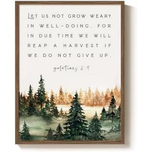 Framed Christian Wall Art, Galatians 6:9 Scripture Canvas Print, Rustic Bible Verse Artwork for Living Room Bedroom Office, 12x16 Inch