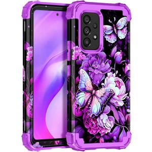 Miqala for Galaxy A53 5G Case,Glow in The Dark Three Layer Heavy Duty Shockproof Full Protection Hard Plastic Bumper+Soft Silicone Protective Case for Samsung Galaxy A53 5G,Light Purple Butterfly