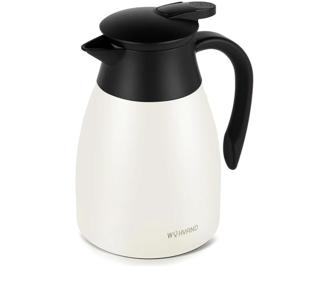 WYHVAND 34 Oz Thermal Coffee Carafe, Stainless Steel Insulated Vacuum coffee crafts to keep coffee hot, 1 Liter Tea Water Coffee and Beverage Dispenser (Cream)