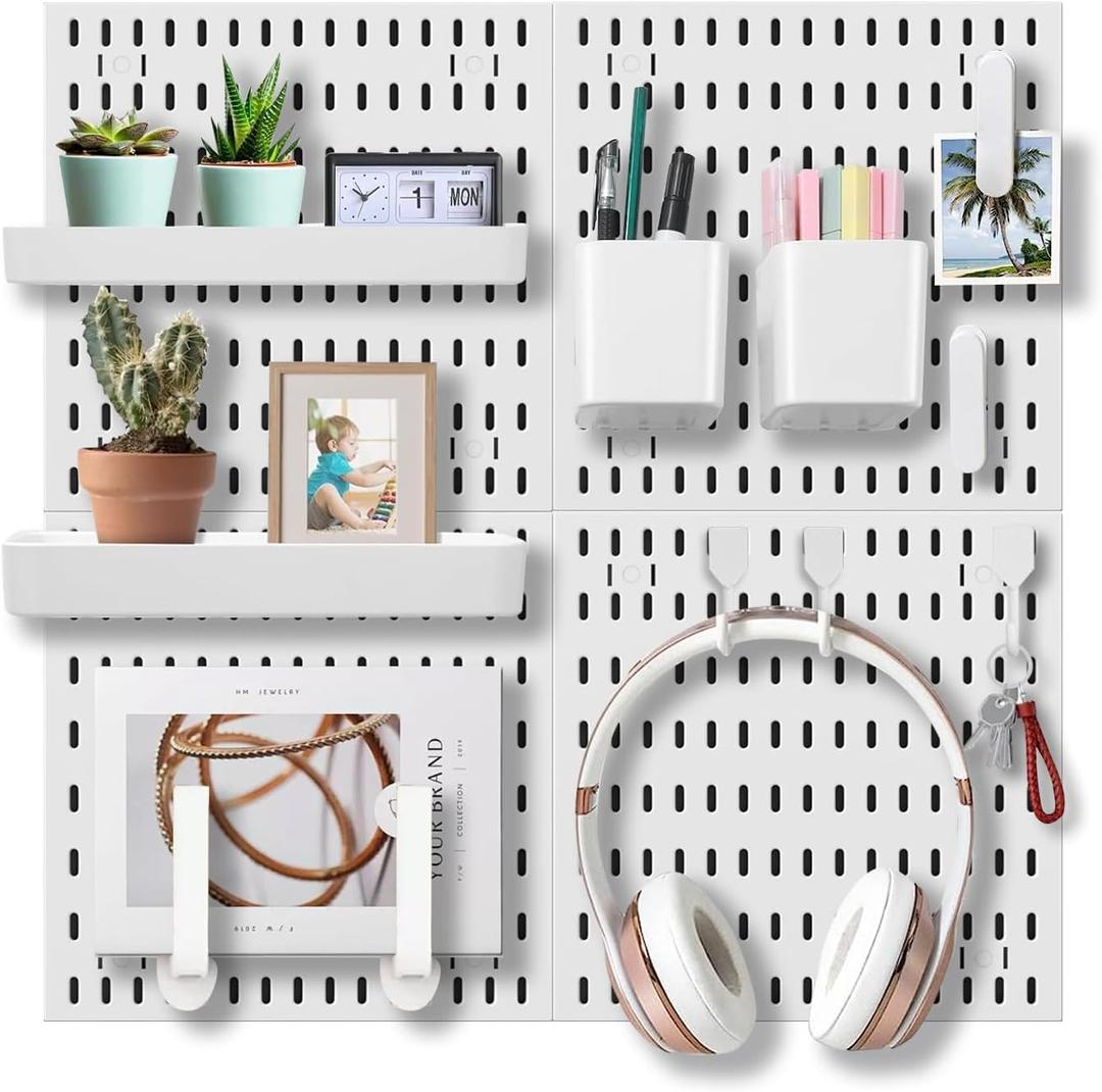 EVDBOBO Wall Organizer Peg Board - Elevate And Declutter Your Gaming And Office - Create A Perfectly Structured Space (White, 2"D x 11.8"W x 11.8"H)