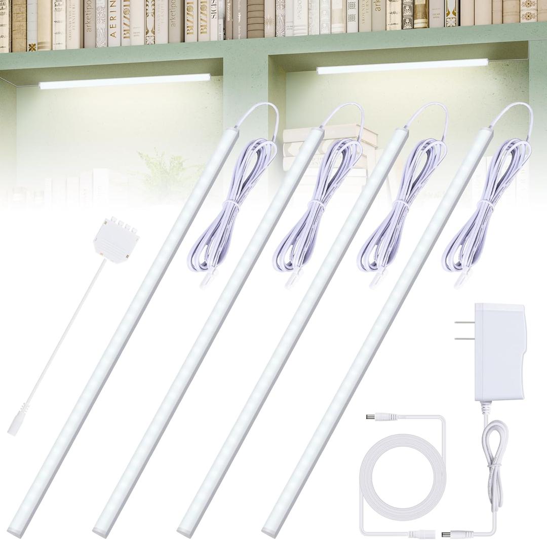 JUSJUBR LED Display Lights Cold White, Strip Light Bars for Display Case with Memory Function, 4x12inch Bookshelf Lighting, LED Cabinet Lights for Shelf Showcase Bookshelf Kitchen Workbench