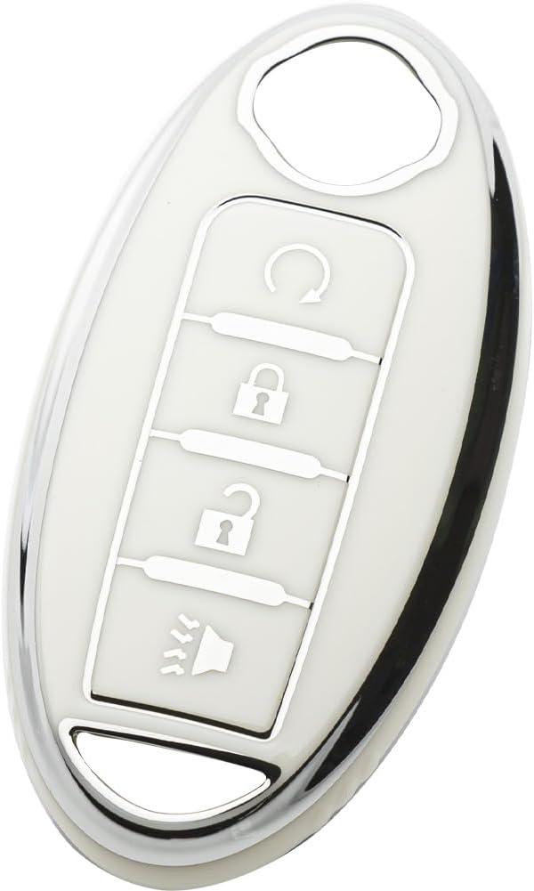 Key Fob Cover Fit for Nissan Altima Rogue Sentra Pathfinder Frontier Maxima Titan Armada Versa Smart Key (4 Buttons, 4 Buttons Silver and White)