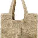 Straw Beach Bag for Women Summer Woven Tote Bag Shoulder Handbags (Beige)