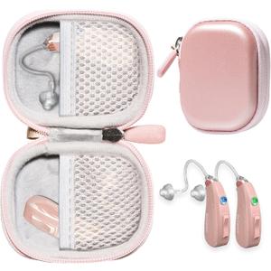CaseSack Case for Hearing Aids compatible with EarCentic EasyCharge Rechargeable Hearing Aids also for Otofonix Elite/Encore, Banglijian, Britzgo, My Tone, LIGINN, Blaids, Lexie, Tweak (Rose Gold)